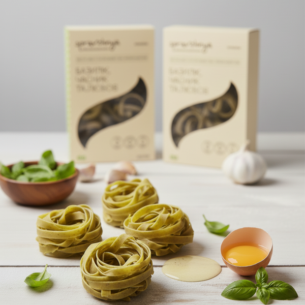 Італійська паста ручної роботи з базиліком та часником Fettuccine Basilico e aglio, 250 г ТМ Spravzhnya 4500461 фото