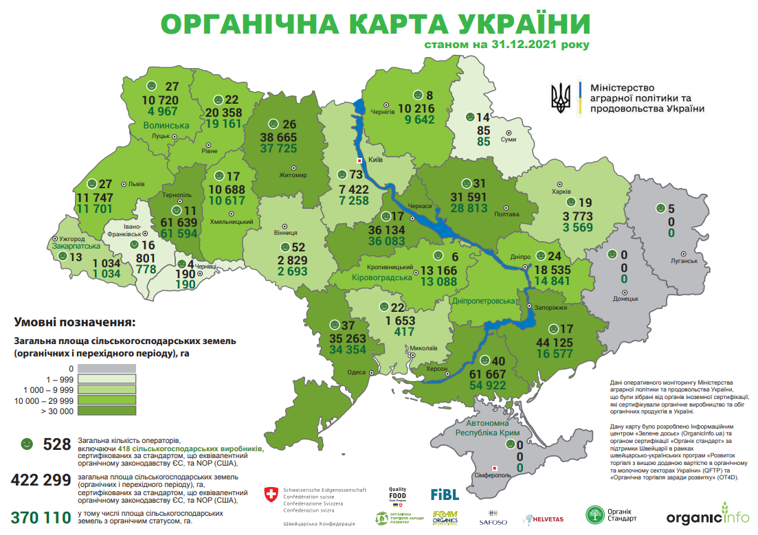 Карта, що демонструє розвиток органічного виробництва в Україні
